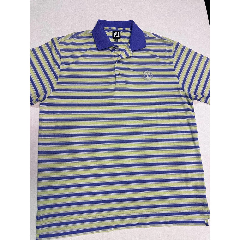 FJ Footjoy Men’s Short Sleeve Polo Shirt xl green, purple, white stripe logo